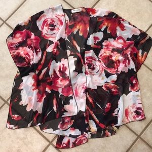 Floral pink, white, black chiffon kimono, caftan